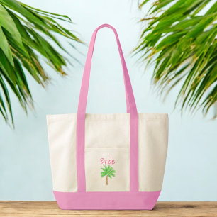 Bride Pink Palm Tree Honeymoon Preppy Tote Bag