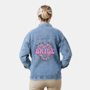 Bride Pink Rose Heart Wedding Denim Jacket