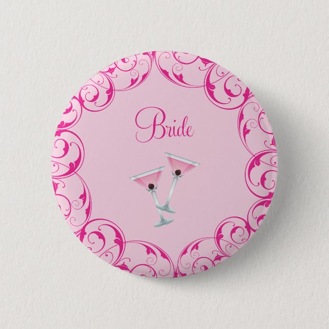 Bride Pink Swirl Martini Button (Front)