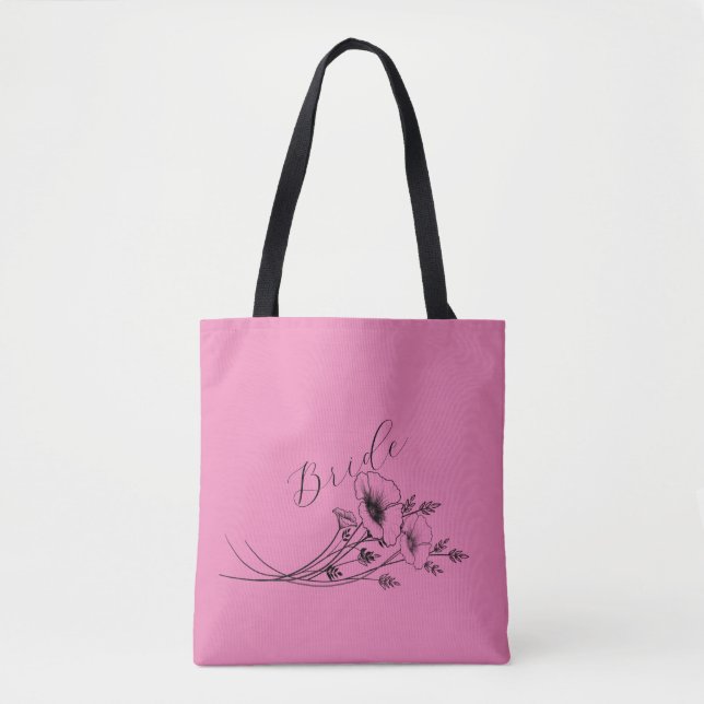 Bride Pink Wildflower Doodle Tote Bag (Front)