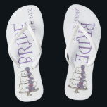 BRIDE Purple Wedding Floral Cake Bridal Shower Jandals<br><div class="desc">Flip flops feature an original marker illustration of a tiered wedding cake with frosting and purple flowers. Simply personalise with the date of your event!

Don't see what you're looking for? Need help with customisation? Contact Rebecca to have something designed just for you.</div>