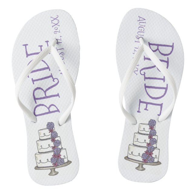 BRIDE Purple Wedding Floral Cake Bridal Shower Jandals (Footbed)