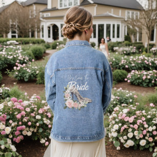 Bride Quote Floral Wedding Shoe Denim Jacket