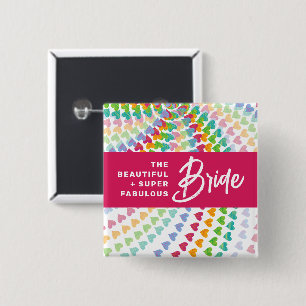 BRIDE Rainbow Hearts Sprinkles Wedding Button
