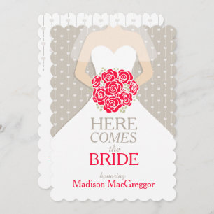 Bride red bouquet graphic bridal shower invite