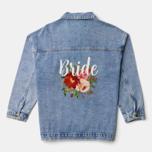 Bride Red Cream Poppy Roses Denim Jacket