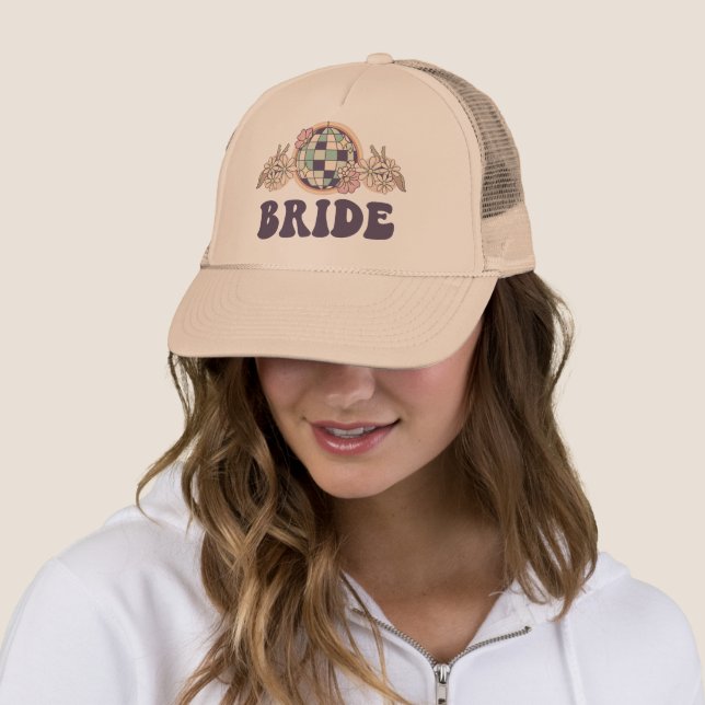 Bride Retro Disco Ball Bachelorette Trucker Hat (In Situ)