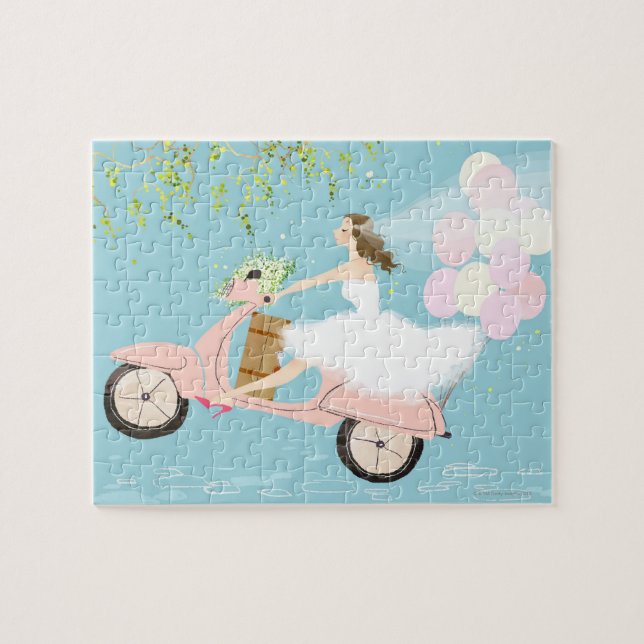 Bride Riding a Scooter Jigsaw Puzzle (Horizontal)