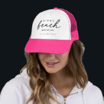 Bride’s Beach Weekend | Destination Bachelorette Trucker Hat<br><div class="desc">Celebrate sun, sand, and sisterhood with this custom “Beach Weekend” hat, featuring elegant black lettering on a clean white front and bright pink brim. Perfect for a coastal getaway, this personalised hat adds a chic summery touch to every outfit - whether lounging poolside, exploring the shore, or snapping those group...</div>