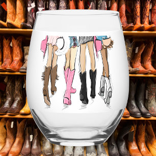 Bride’s Last Rodeo Bachelorette Cowgirl Favor Name Stemless Wine Glass