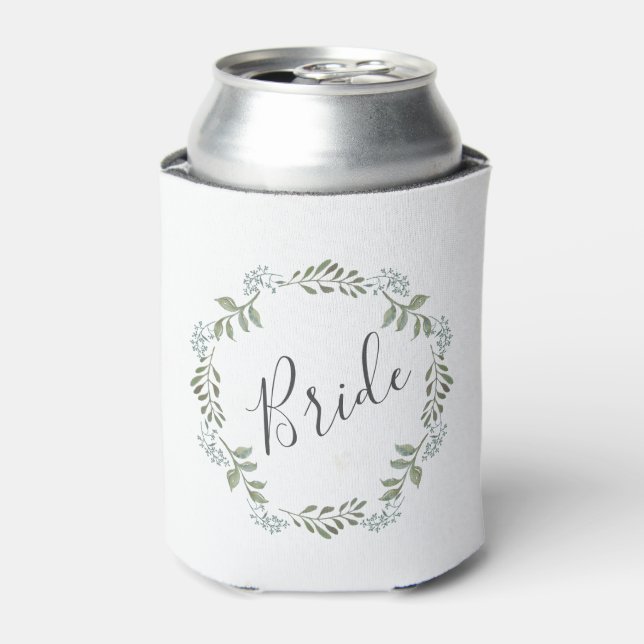 Bride Sage Greenery Botanical Wreath Wedding Can Cooler (Can Front)
