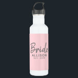 Bride Script Blush Pink Established Personalised  710 Ml Water Bottle<br><div class="desc">Stay hydrated in style with this Bride Script Blush Pink Established Personalised stainless steel water bottle. It is designed with "bride" in modern grey script lettering. Personalised with bride's name and established year of wedding. Customisable blush pink background. Great gift idea for bridal shower, bachelorette party or honeymoon. CLICK PERSONALIZE...</div>