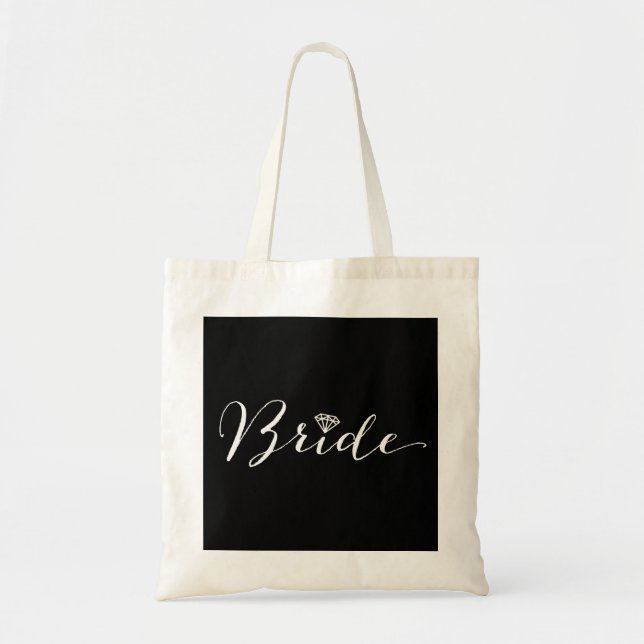 Bride Script Diamond Bridal Party Wedding Tote Bag (Front)