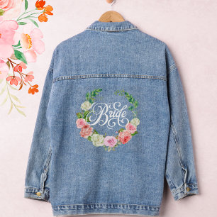 Bride script floral wreath Bride Chic flowers Denim Jacket