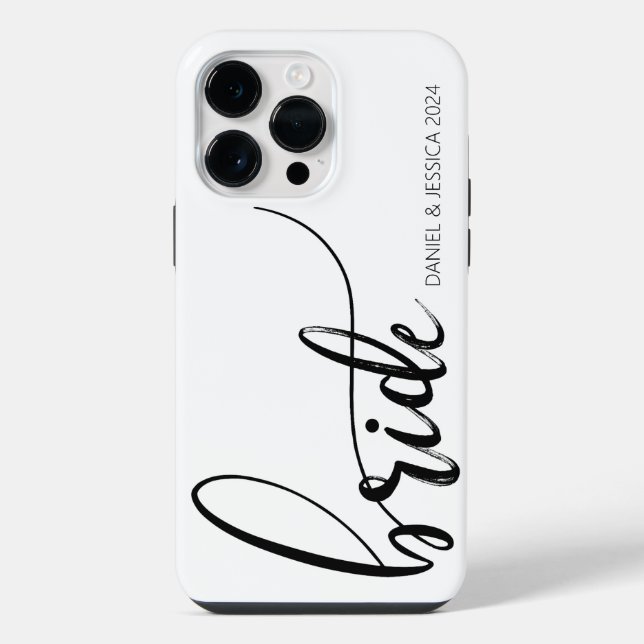 Bride Script Minimalist Black White iPhone Case  (Back)