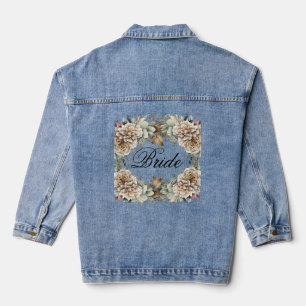 Bride Script Modern Watercolor Floral Wedding Denim Jacket