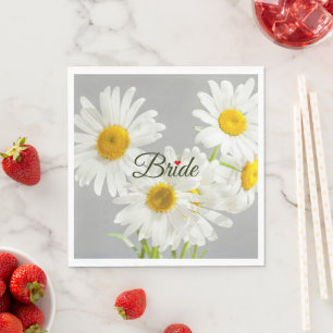 "Bride" Script on White and Yellow Daisies Napkin