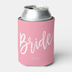 Bride Script Style Custom Wedding Pink Can Cooler