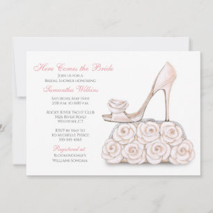 Bride Shoe & Rose Clutch Bridal Shower Invitation