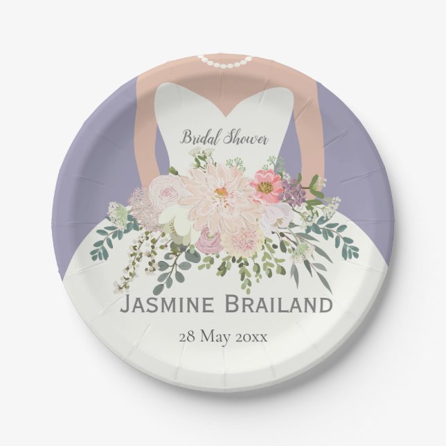 Bride silhouette bridal shower personalised paper plate (Front)