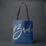 Bride Silver Glitter & Navy Princess Calligraphy Tote Bag<br><div class="desc">Pick up this chic, black and white handwriting typography tote bag. Great for carrying your wedding planning papers or items during the wedding planning stage and activity stages. On wedding day, bring this chic tote with you to transport shoes, programs, or other items needed for your special day. Available in...</div>