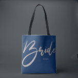 Bride Silver Glitter & Navy Princess Calligraphy Tote Bag<br><div class="desc">Pick up this chic, black and white handwriting typography tote bag. Great for carrying your wedding planning papers or items during the wedding planning stage and activity stages. On wedding day, bring this chic tote with you to transport shoes, programs, or other items needed for your special day. Available in...</div>