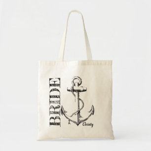 Bride Sketch Anchor with Monogram   Tote Bag