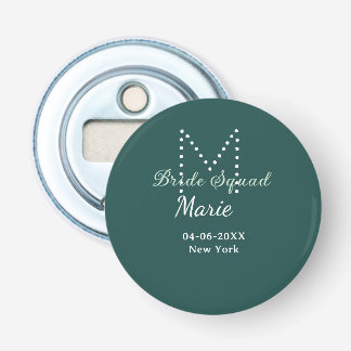 Bride squad add name monogram bridesmaid blue bottle opener