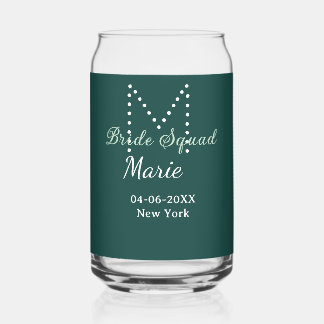 Bride squad add name monogram bridesmaid blue can glass