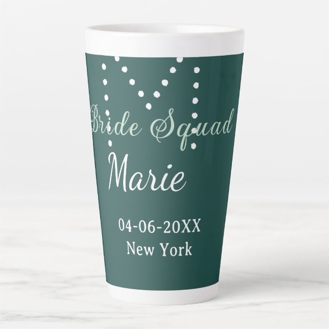 Bride squad add name monogram bridesmaid blue latte mug (Front)