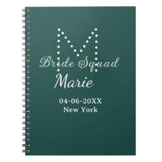 Bride squad add name monogram bridesmaid blue notebook