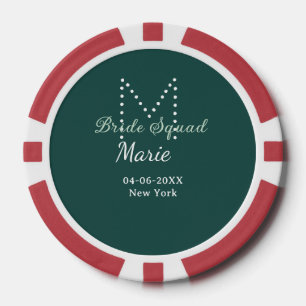 Bride squad add name monogram bridesmaid blue poker chips