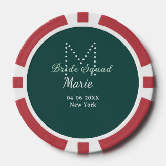 Bride squad add name monogram bridesmaid blue poker chips
