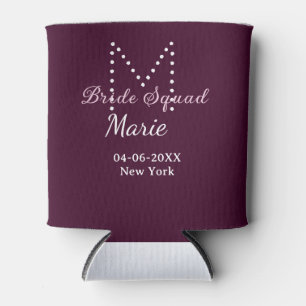 Bride squad add name monogram bridesmaid mauve  can cooler