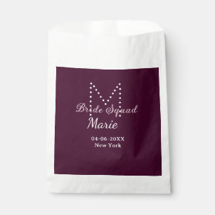 Bride squad add name monogram bridesmaid mauve favour bags