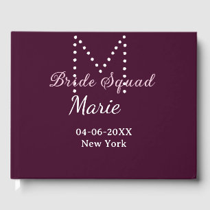 Bride squad add name monogram bridesmaid mauve guest book