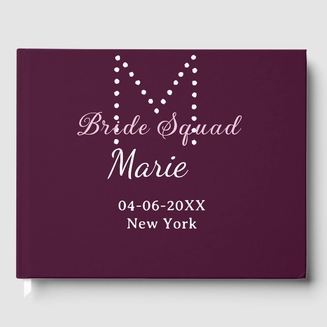 Bride squad add name monogram bridesmaid mauve  guest book (Front)