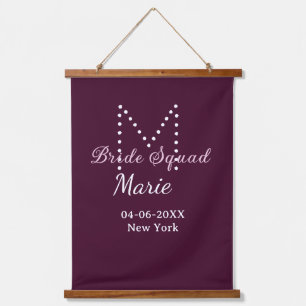 Bride squad add name monogram bridesmaid mauve hanging tapestry