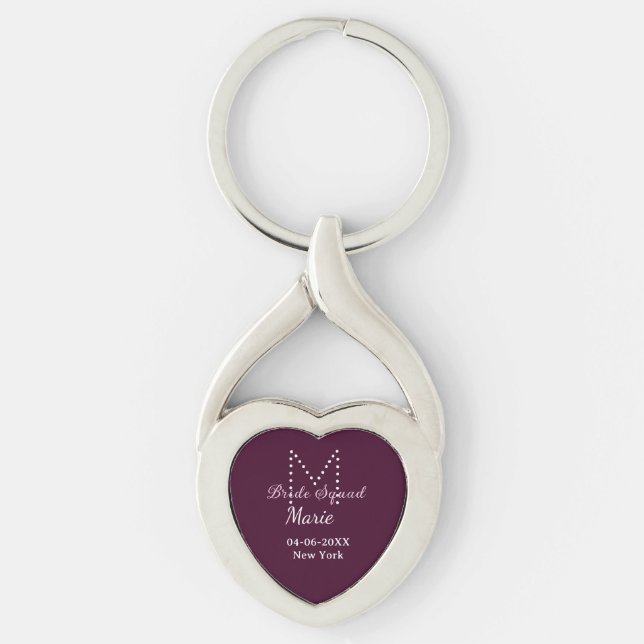 Bride squad add name monogram bridesmaid mauve  key ring (Front)