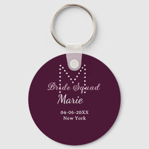 Bride squad add name monogram bridesmaid mauve  key ring
