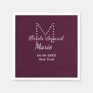 Bride squad add name monogram bridesmaid mauve napkin
