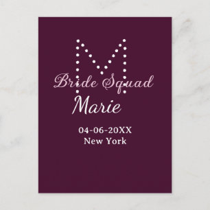 Bride squad add name monogram bridesmaid mauve postcard