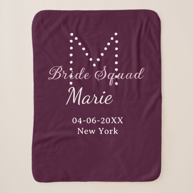 Bride squad add name monogram bridesmaid mauve  sherpa blanket (Front)