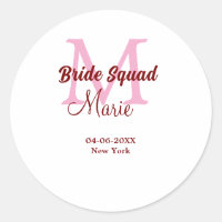 Bride squad add name monogram bridesmaid pink date