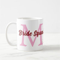 Bride squad add name monogram bridesmaid pink date