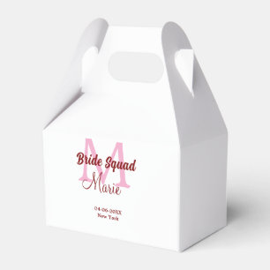 Bride squad add name monogram bridesmaid pink date favour box