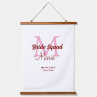 Bride squad add name monogram bridesmaid pink date
