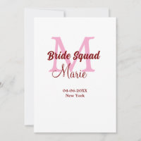 Bride squad add name monogram bridesmaid pink date