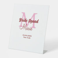 Bride squad add name monogram bridesmaid pink date