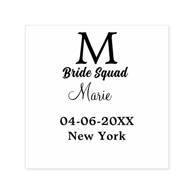Bride squad add name monogram bridesmaid pink date self-inking stamp (Design)